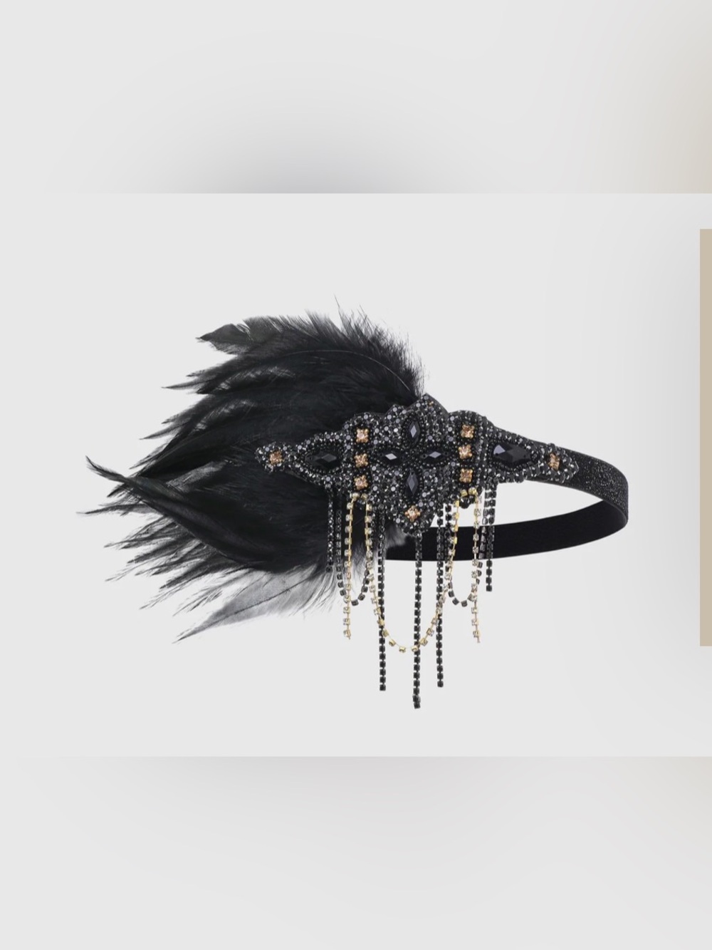 New Babeyond Glitter Rhinestone Chain Feather Headband - Picture 2 of 4